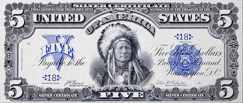 Silver Dollar Certificate (5 Dollar bill) van Rene Ladenius Digital Art