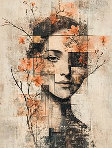 Frau mit orangefarbenen Blumen