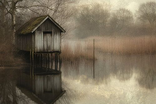 Oude hut aan waterkant