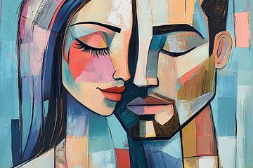 Kleurrijk abstract schilderij koppel van Art & Soul Creations