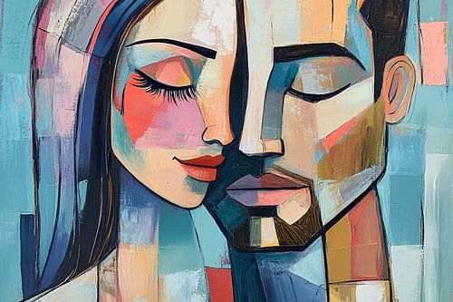 Kleurrijk abstract schilderij koppel