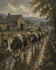 Snowy Morning on the Dairy Farm – Winter Countryside Wall Art by MARTINA KUSUMA DEWI