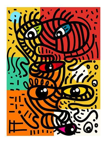 Gestreifte abstrakte Gesichter mit leuchtenden Farben