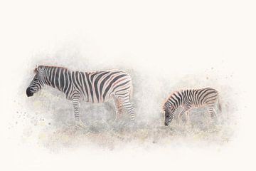 "Zebra moeder en kind in de avondzon" - Photography & Art van - GreenGraffy -