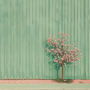 Roze boom tegen groene achtergrond van Natasja Haandrikman