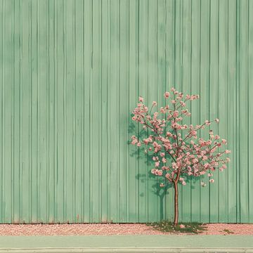 Roze boom tegen groene achtergrond van Natasja Haandrikman