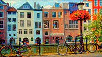Kleurrijk Schilderij Grachtenpanden Utrecht van Slimme Kunst.nl thumbnail