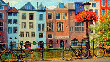 Buntes Gemälde Kanalhäuser Utrecht