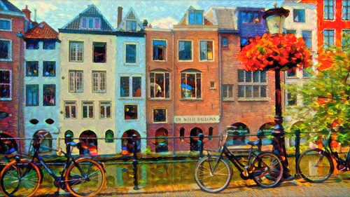 Colourful Painting Canalhouses Utrecht