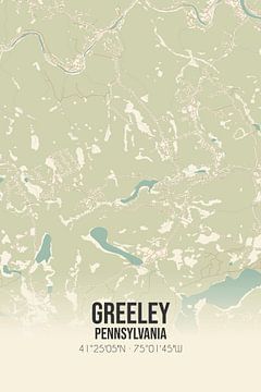 Vintage landkaart van Greeley (Pennsylvania), USA. van Rezona