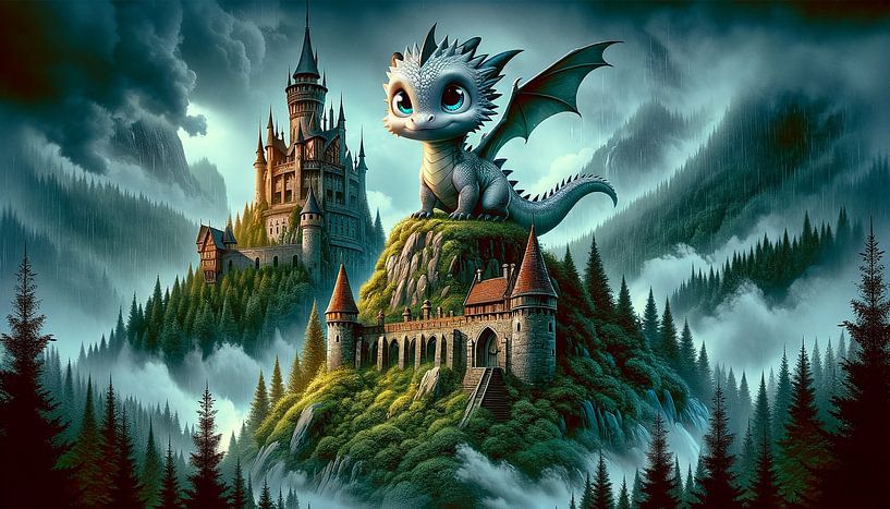 Herrscher der Gipfel: Drachenkind über den Wolken von artefacti