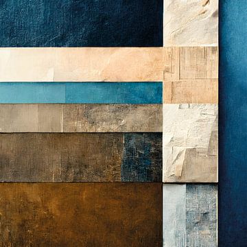 Abstrakt, beige, blau, braun, Kontrast, Geometrie, grau, Leinen, modern, Design, Gemälde von Color Square