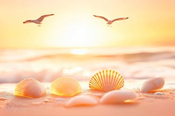 Schelpen op het strand van Poster Art Shop