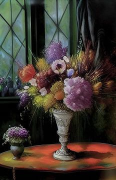 Still life with flowers in antique vase by Niek Traas