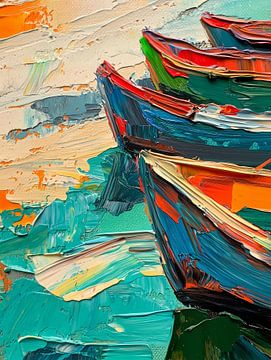 Abstract boats in vibrant colours by artefacti