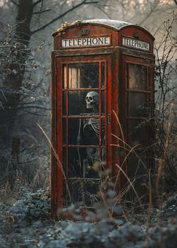 Lost Place - Skelett in einer verlassenen Telefonzelle
