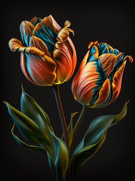 Graphisme Fleurs Roses Tulipes jaune rouge orange bleu Jardin par gm_designs
