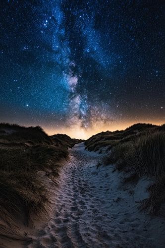 duinlandschap in de avond met melkweg waddeneilanden