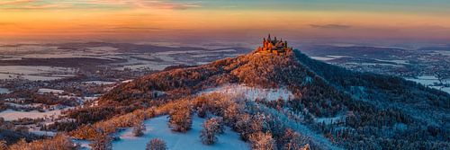Hohenzollern Castle in winter at sunset