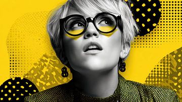 Retro chic - pop-art visie in geel en zwart van Klaus Tesching - Art-AI