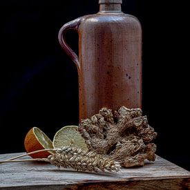 old-fashioned, painterly still life with food and jug by Bert Bouwmeester