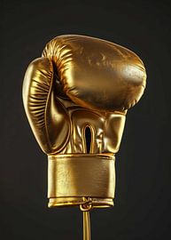 Een enkele gouden bokshandschoen tegen een donkere achtergrond van Morgan