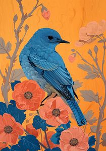 Blue bird retro style van Bianca ter Riet