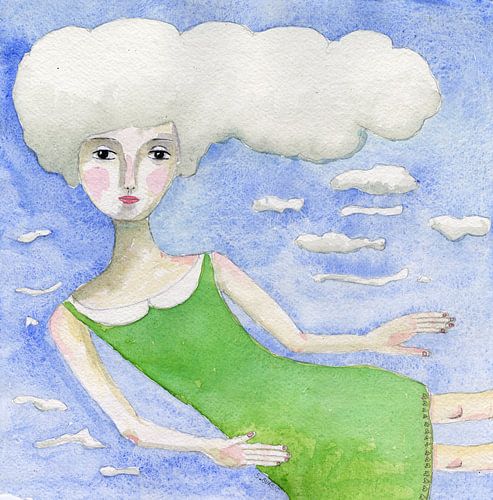 Dame avec la tête dans les nuages