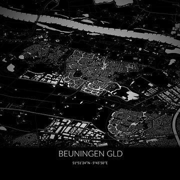 Zwart-witte landkaart van Beuningen Gld, Gelderland. van Rezona