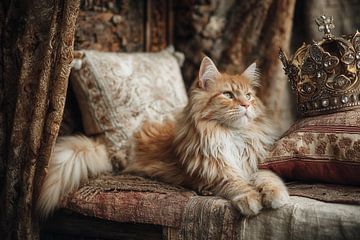 Koninklijke Kat bij Kroon - Elegant Oude-Meesters Schilderij