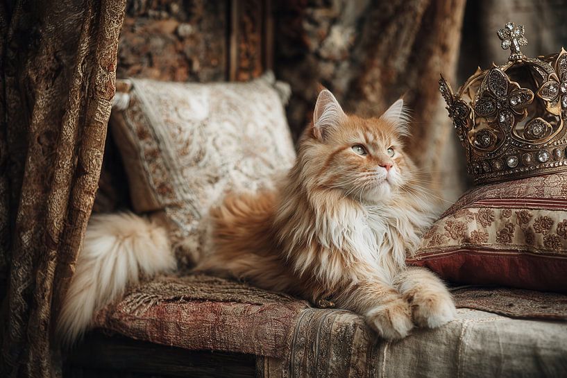 Königliche Katze auf der Krone - Elegantes Gemälde alter Meister von Joriali Fine Art