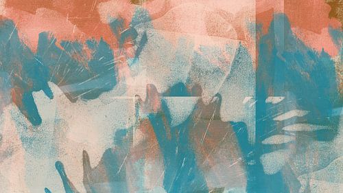 Formes organiques abstraites dans les tons bleu sarcelle, corail et marron sur Dina Dankers