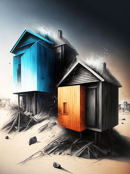 surréaliste maisons de plage dune de sable stylisé abstrait éphémère par gm_designs