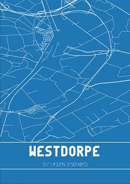 Blauwdruk | Landkaart | Westdorpe (Zeeland) van MijnStadsPoster