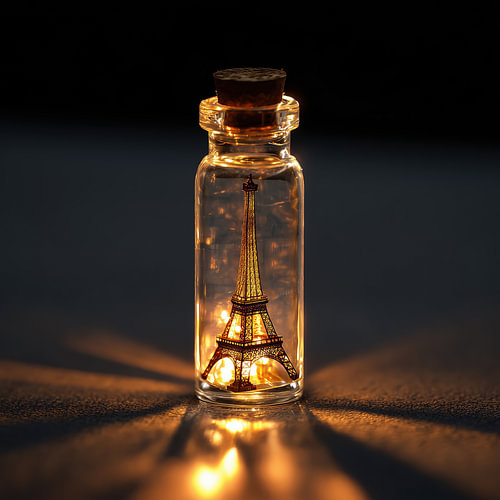 Mini Eiffel Tower in a small glass bottle