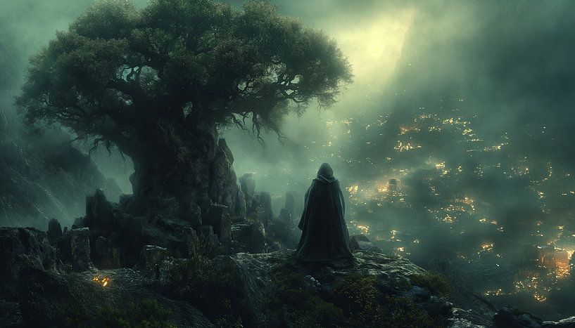 Lonely guardian over the mystical valley of lights by artefacti