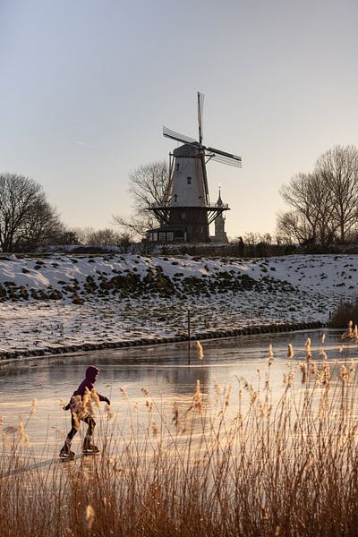 Lonely skater next to mill De Koe (The Cow) by Percy's fotografie