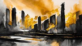 Stad met skyline in kunst
