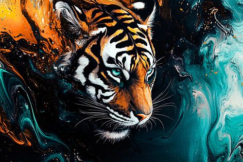 Surrealistische tijger in dynamische kleuren