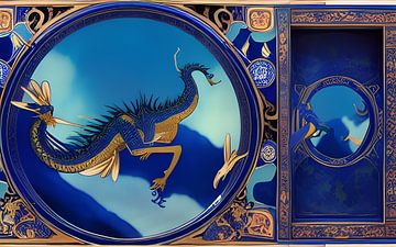 Uit liefde voor blauw - fantasiedraak op porcelein van Harmanna Digital Art