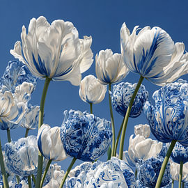Delft Blue tulips: botanical and modern by Wilma Mesman