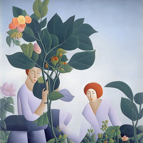 Twee vrouwen in de tuin