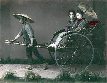 Vintage foto, riksja, Kusakabe Kimbei - 1870s - 1890s van Atelier Liesjes