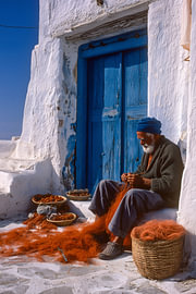 Kodachrome style: Greek fisherman with orange nets