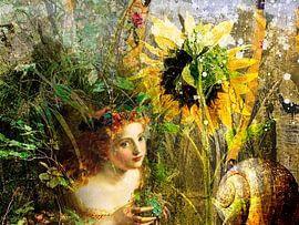 Waldfee im Zauberwald mit Sonnenblume von A perfect day studio