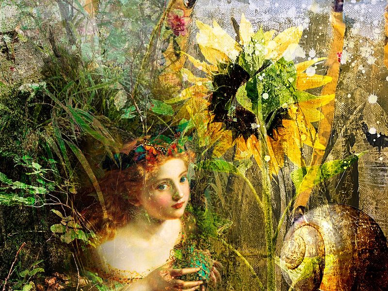 Bosfee in het betoverde bos met zonnebloem van A perfect day studio