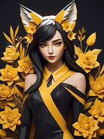 Low poly floral fox girl, schwarz und gelb von 1xMerch