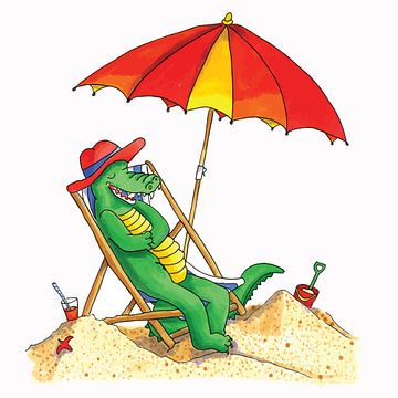Crocodile en vacances à la plage sur Ivonne Wierink