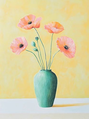 Pastel poppy vase still life