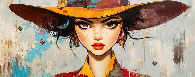 Woman with Big Eyes | Girl with Freckles and Hat by Eye catching paintings
